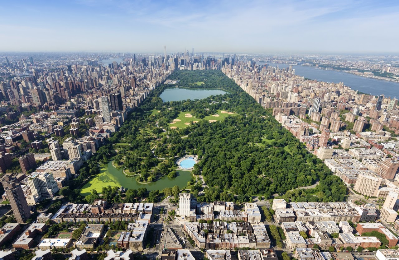 Aerial view of Central Park and New York City